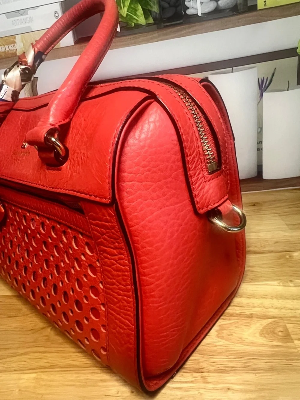 Kate Spade Perri Lane Bubbles Perforated Leather Satchel in Empire Red - Picture 13 of 14